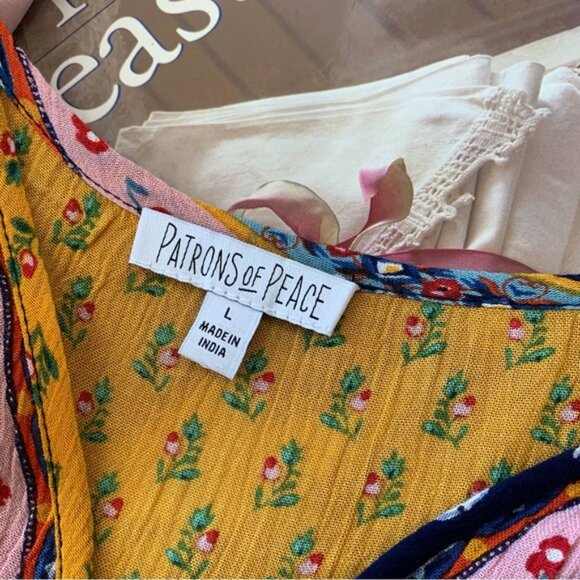 PATRONS OF PEACE PAISLEY PATCHWORK SHORT SLEEVE TUNIC TANK WITH TUSSLES - Picture 5 of 9